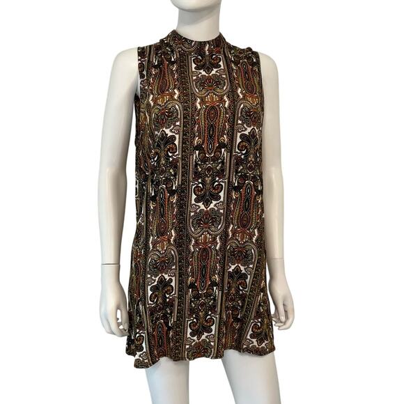MOTEL Paisley Mockneck Sleeveless Shift Mini Dress Size M - Picture 1 of 9